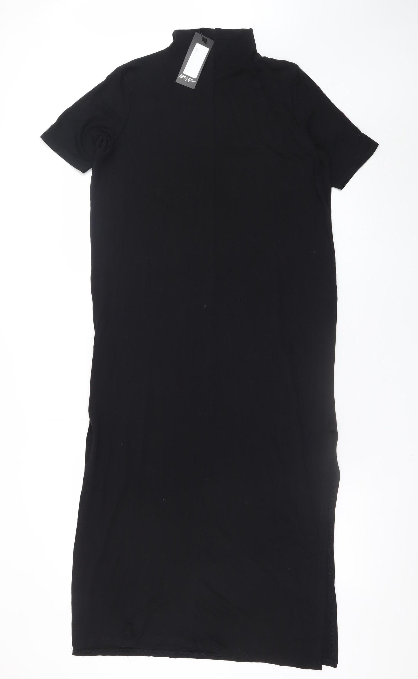 Nasty Gal Women’s Black Bodycon Midi Dress Size 6 Short Sleeve