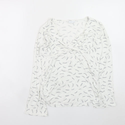 Blooming Marvellous Women's White Grey Wrap Long Sleeve Top Size 8 Viscose Blend