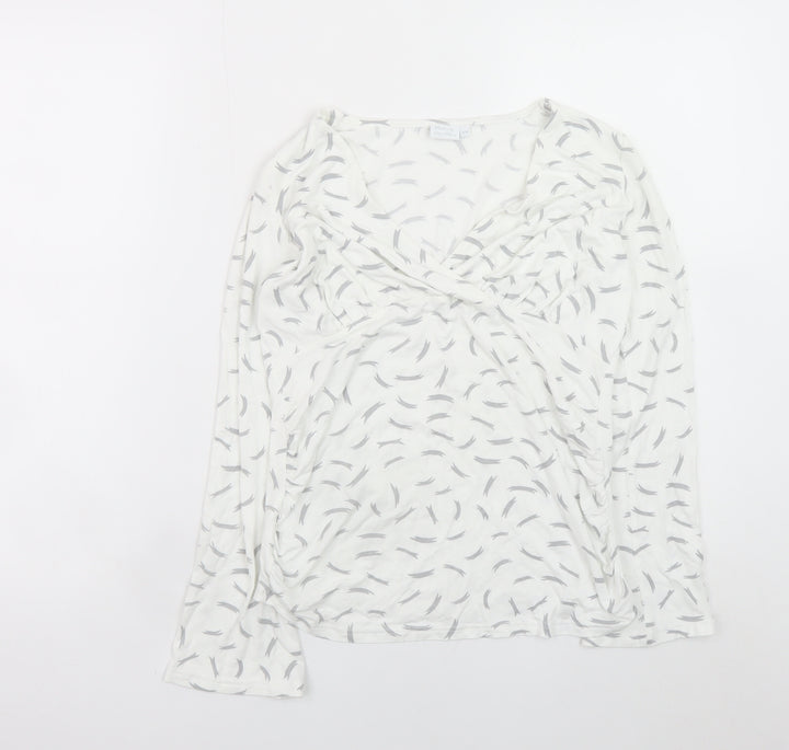 Blooming Marvellous Women's White Grey Wrap Long Sleeve Top Size 8 Viscose Blend