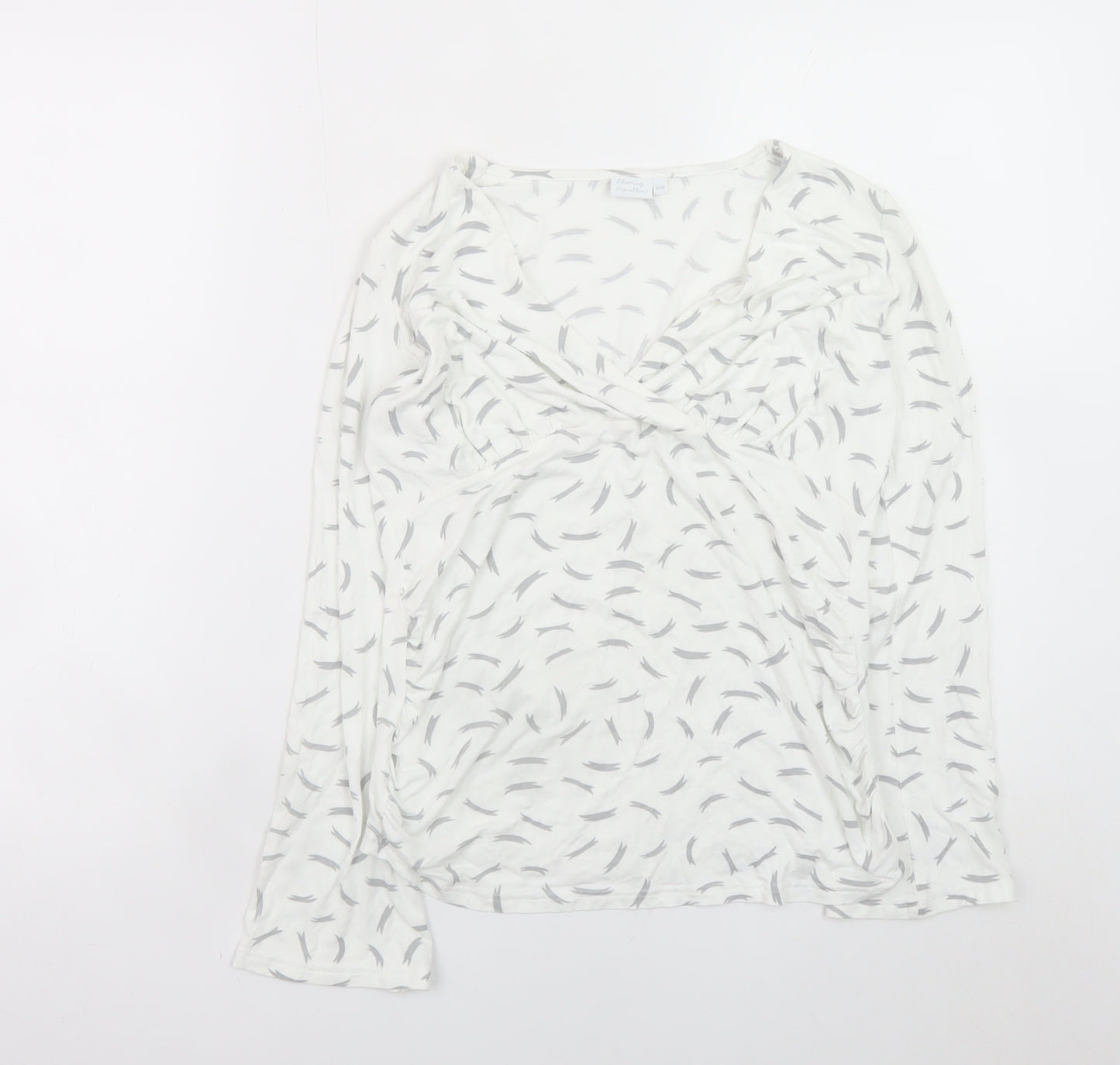 Blooming Marvellous Women's White Grey Wrap Long Sleeve Top Size 8 Viscose Blend