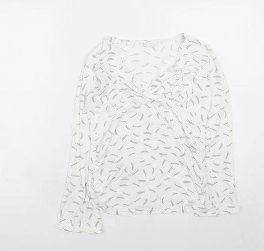 Blooming Marvellous Women's White Grey Wrap Long Sleeve Top Size 8 Viscose Blend