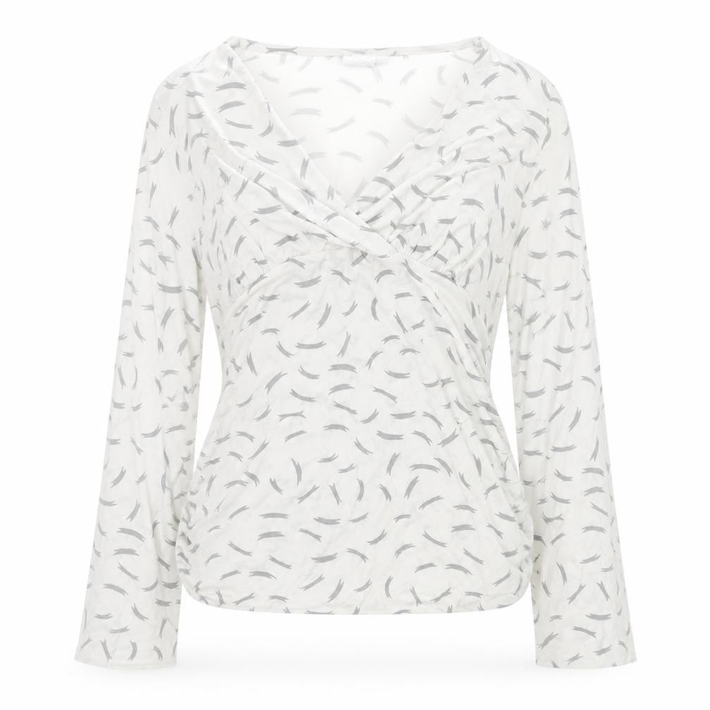 Front view of Blooming Marvellous Women's White Grey Wrap Long Sleeve Top, size 8, Viscose Blend