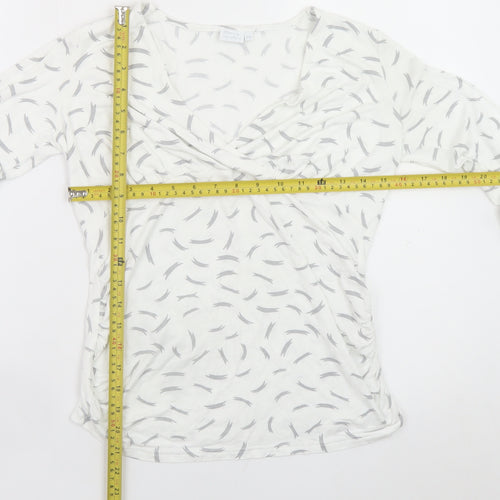 Blooming Marvellous Women's White Grey Wrap Long Sleeve Top Size 8 Viscose Blend