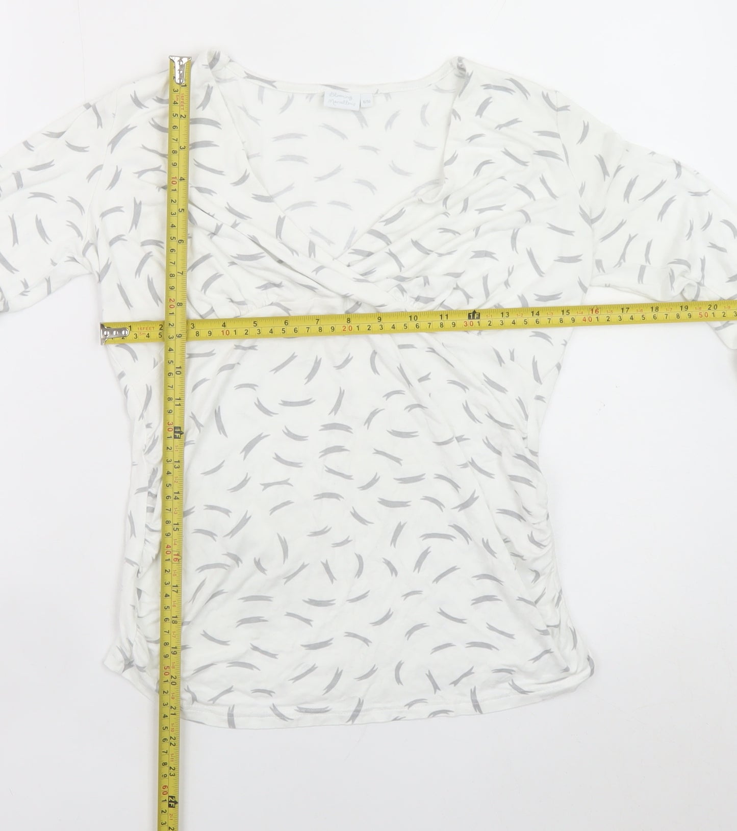 Blooming Marvellous Women's White Grey Wrap Long Sleeve Top Size 8 Viscose Blend