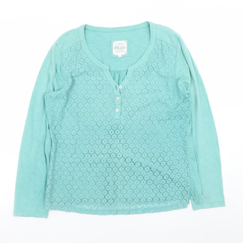 Mistral Women's Green Cotton Lace Henley Tunic Blouse Size 14