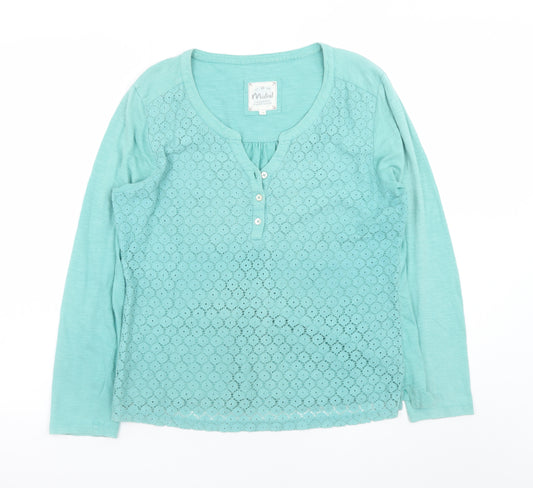 Mistral Women's Green Cotton Lace Henley Tunic Blouse Size 14
