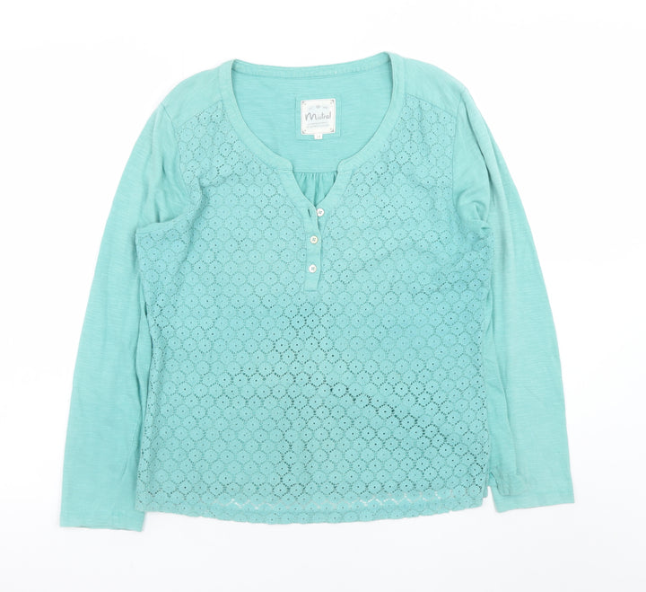 Mistral Women's Green Cotton Lace Henley Tunic Blouse Size 14