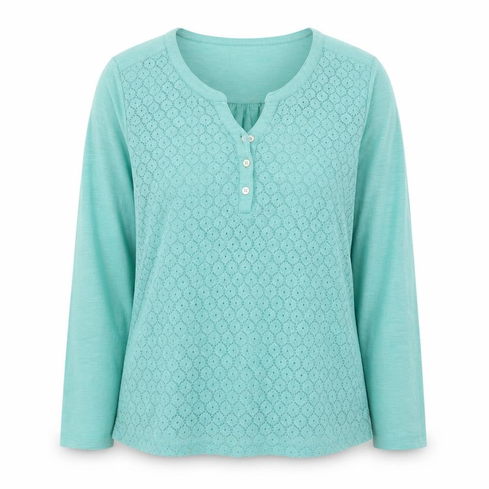 Mistral Women's Green Cotton Lace Henley Tunic Blouse Size 14