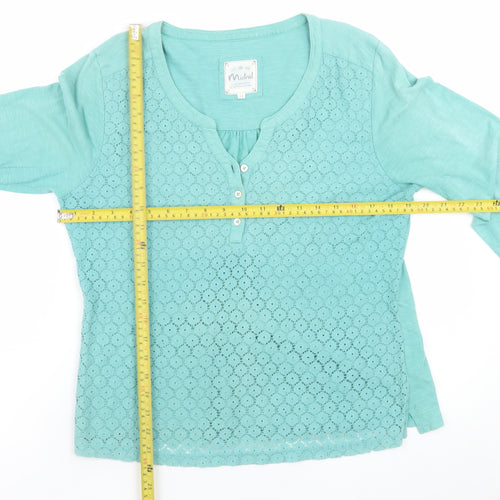 Mistral Women's Green Cotton Lace Henley Tunic Blouse Size 14