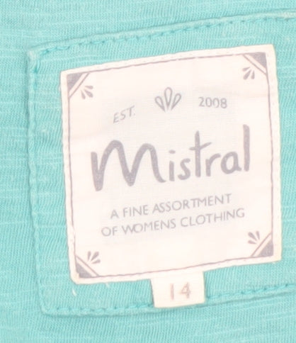 Mistral Women's Green Cotton Lace Henley Tunic Blouse Size 14