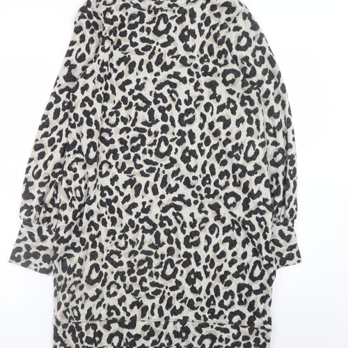 Oasis Women’s Grey Leopard Print Knit Shift Dress Size S