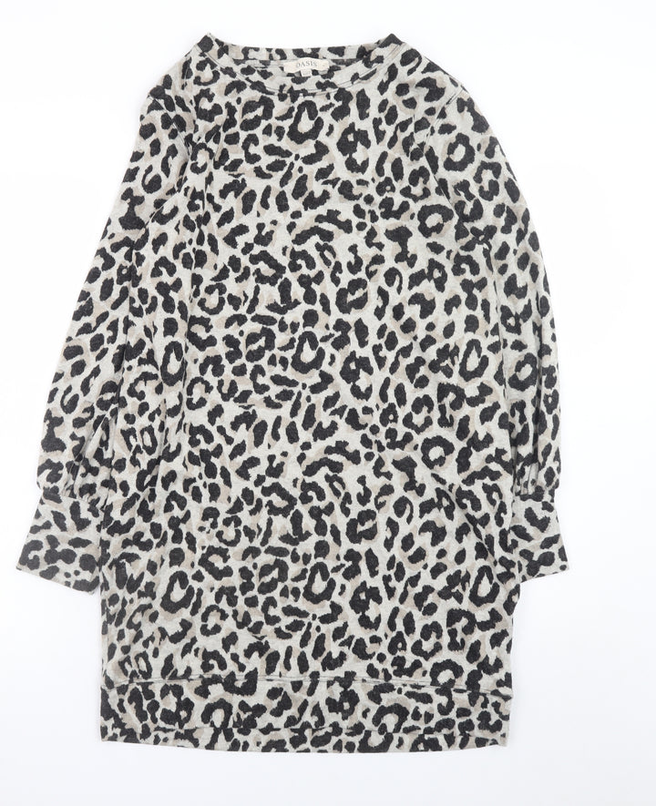 Oasis Women’s Grey Leopard Print Knit Shift Dress Size S