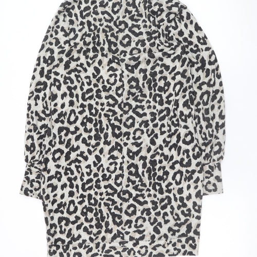 Oasis Women’s Grey Leopard Print Knit Shift Dress Size S