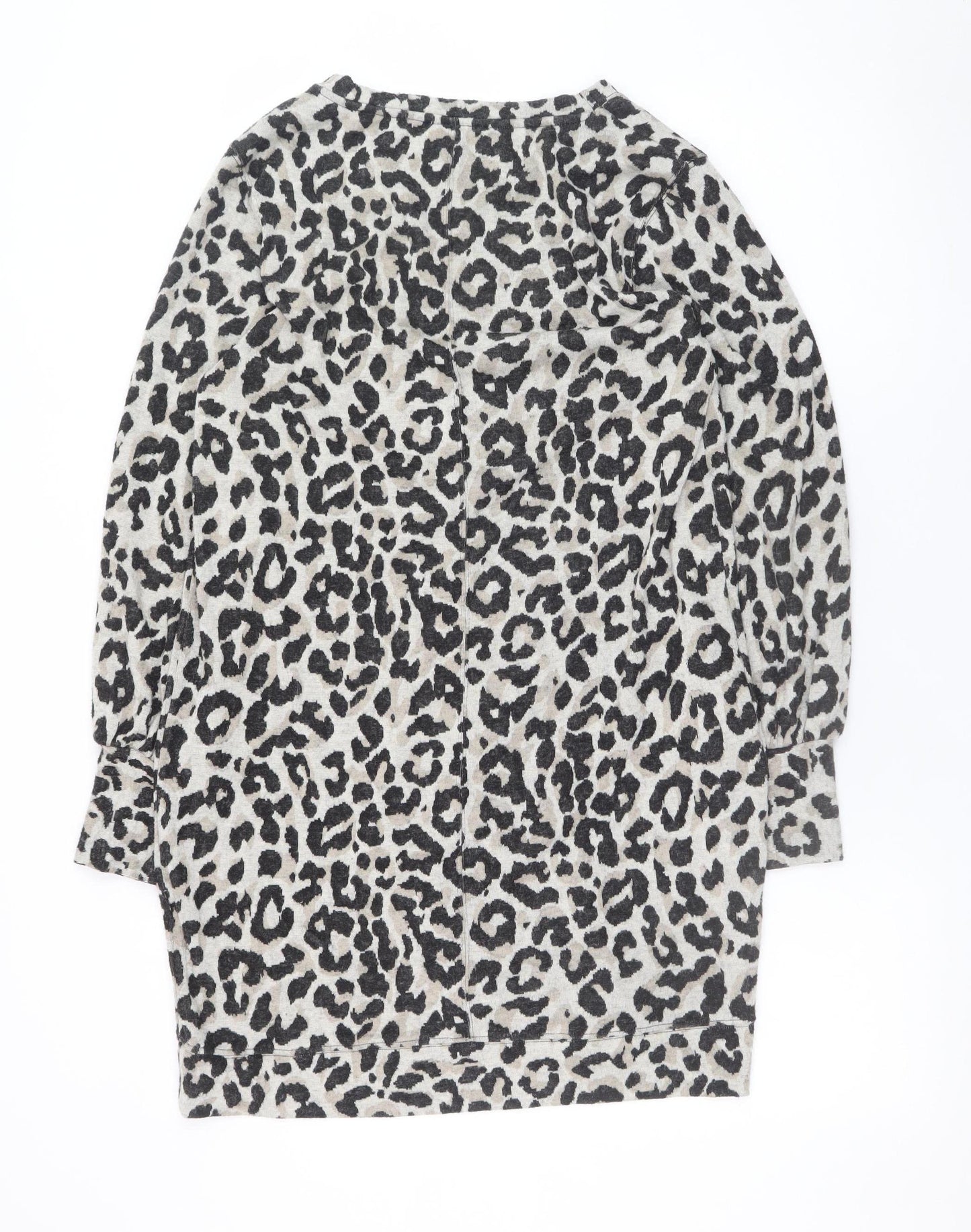 Oasis Women’s Grey Leopard Print Knit Shift Dress Size S