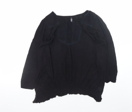Next Women's Black Cotton Long Sleeve Tunic Blouse Size 18