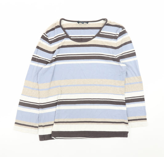 Viyella Women's Multicoloured Striped Long Sleeve Cotton T-Shirt M