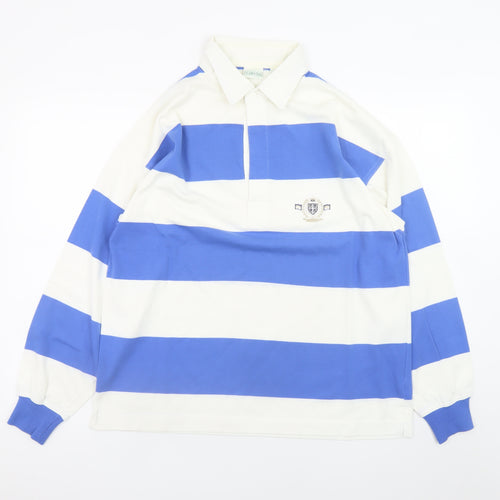 Canda Men's Blue Striped Rugby Shirt Medium Long Sleeve Cotton Top