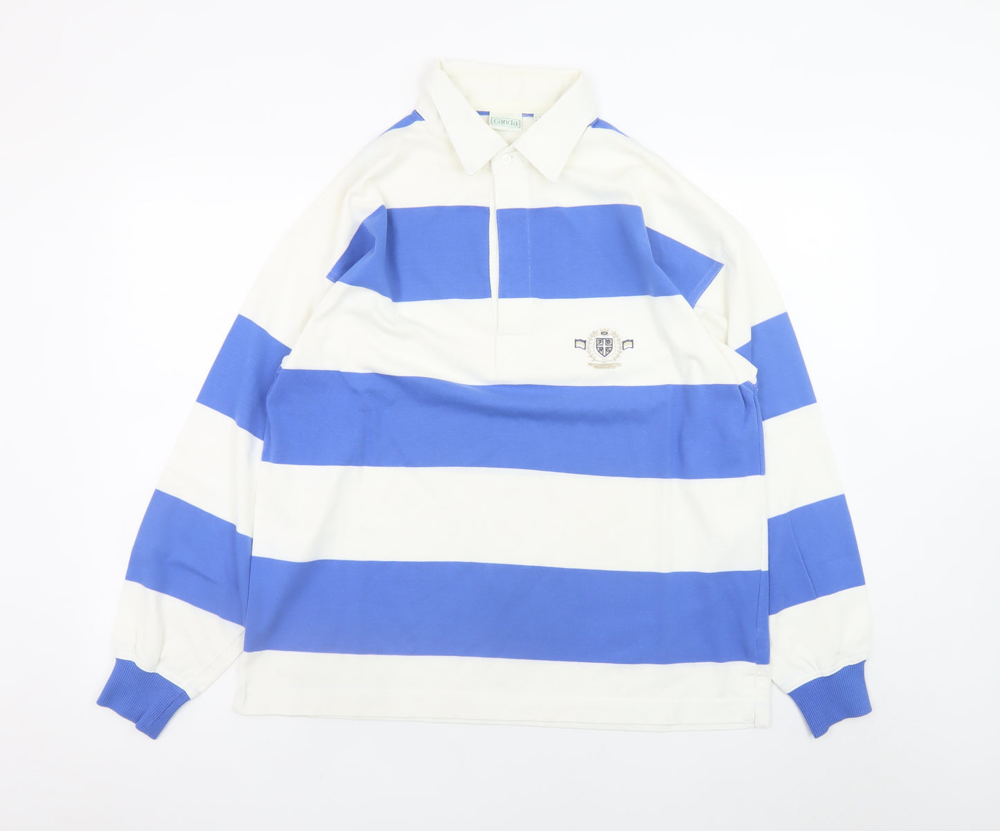 Canda Men's Blue Striped Rugby Shirt Medium Long Sleeve Cotton Top