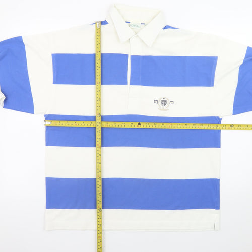 Canda Men's Blue Striped Rugby Shirt Medium Long Sleeve Cotton Top