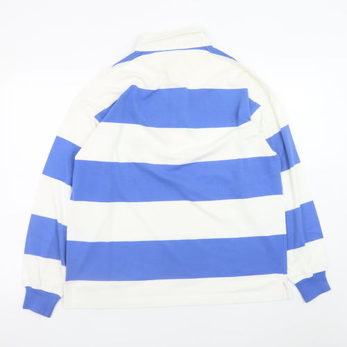 Canda Men's Blue Striped Rugby Shirt Medium Long Sleeve Cotton Top