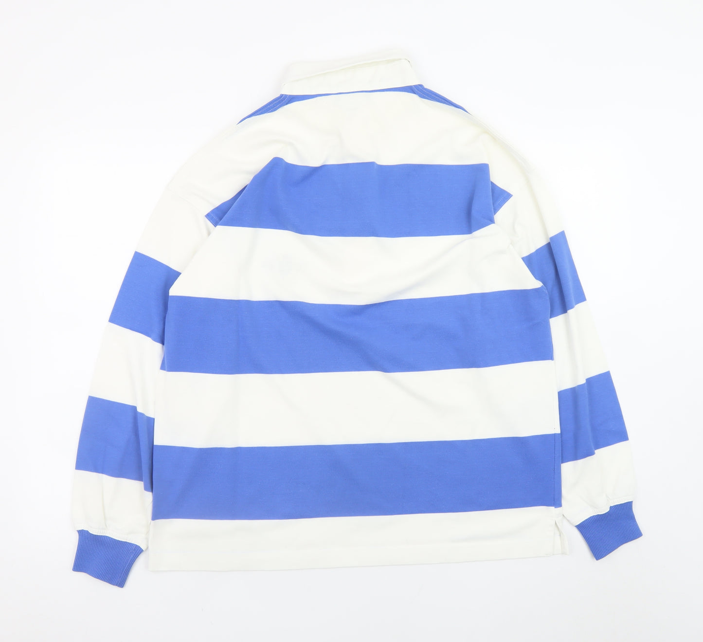 Canda Men's Blue Striped Rugby Shirt Medium Long Sleeve Cotton Top