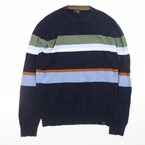 Next Men's Multicoloured Cotton Crew Neck Striped Jumper M