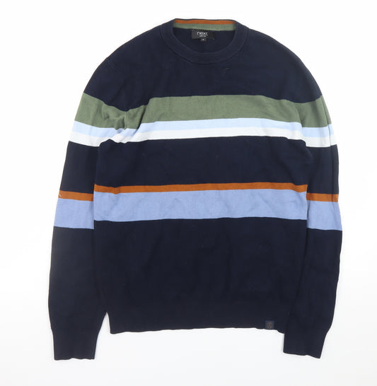 Next Men's Multicoloured Cotton Crew Neck Striped Jumper M