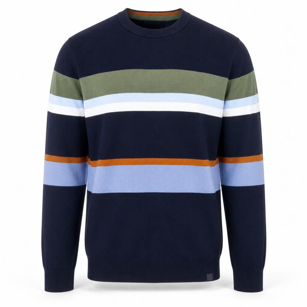 Front view of Next Men's Multicoloured Cotton Crew Neck Striped Jumper M