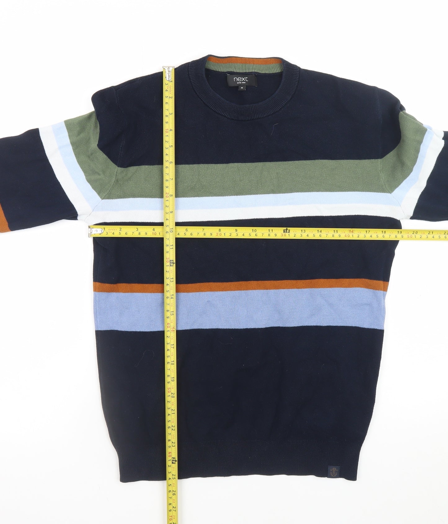 Next Men's Multicoloured Cotton Crew Neck Striped Jumper M