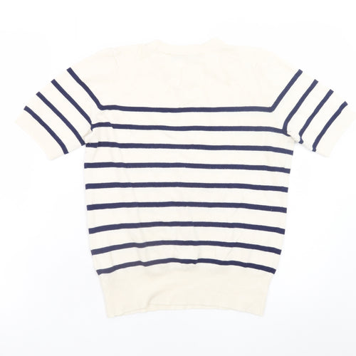 Zara Women Ivory Navy Striped Short Sleeve Knit Jumper Size S
