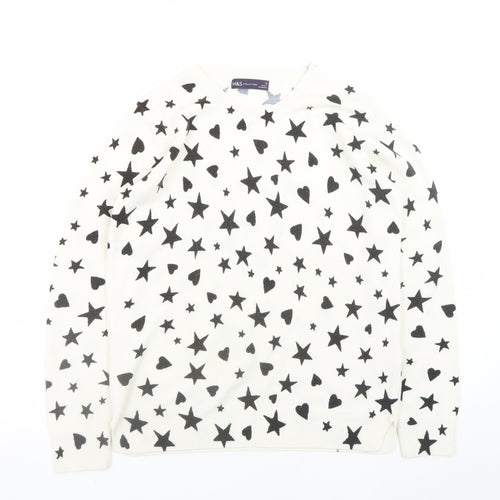 Marks and Spencer Womens White Star Heart V-Neck Knit Jumper Size 10