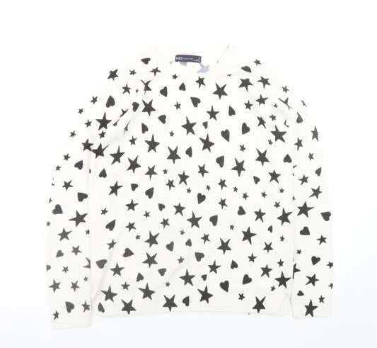 Marks and Spencer Womens White Star Heart V-Neck Knit Jumper Size 10