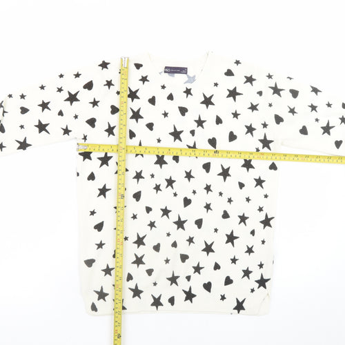 Marks and Spencer Womens White Star Heart V-Neck Knit Jumper Size 10