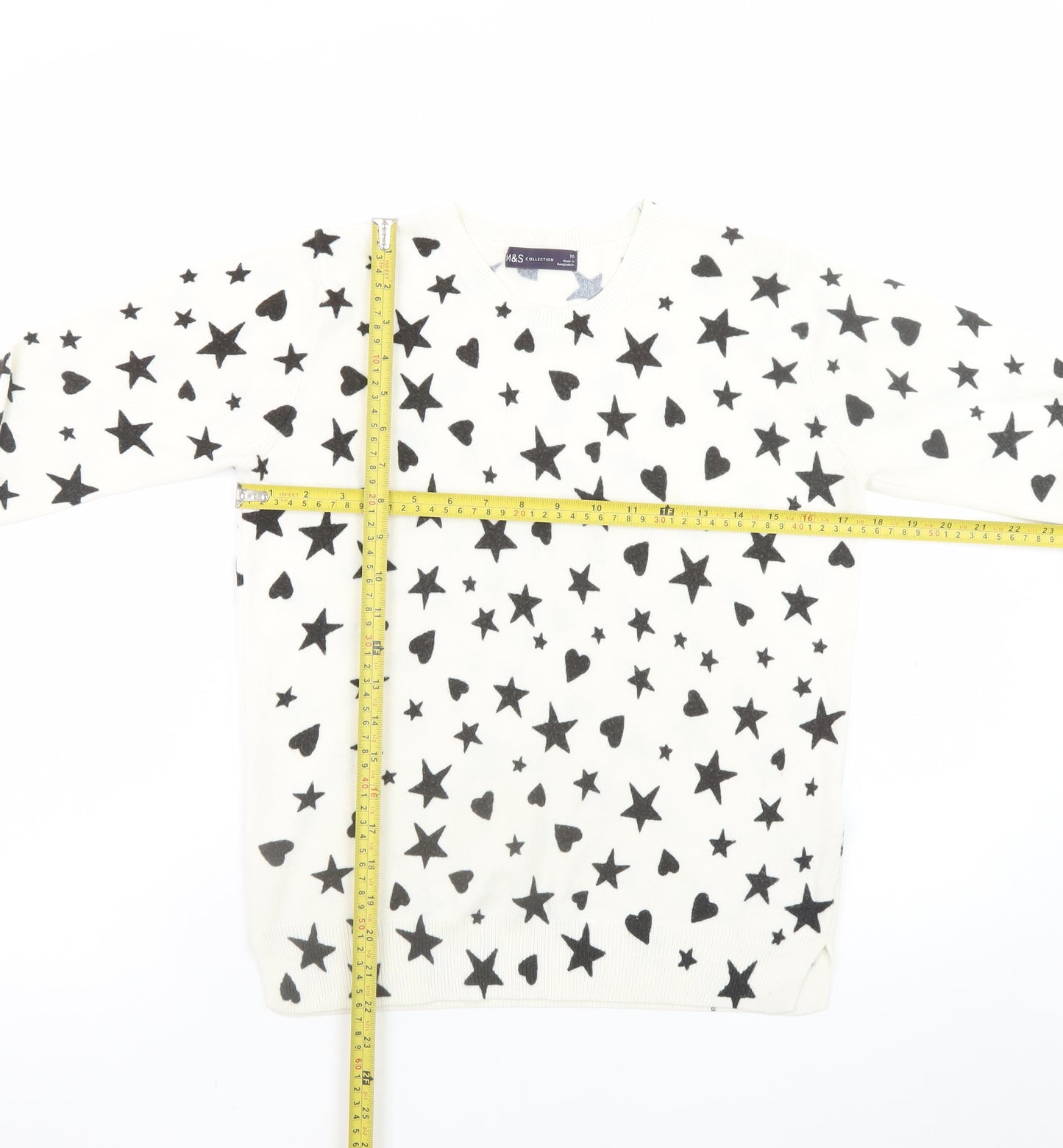 Marks and Spencer Womens White Star Heart V-Neck Knit Jumper Size 10