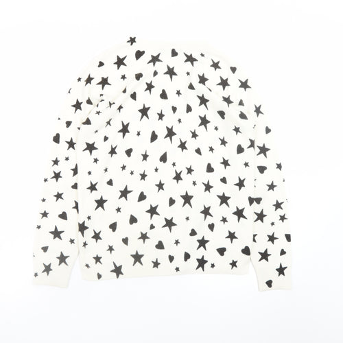 Marks and Spencer Womens White Star Heart V-Neck Knit Jumper Size 10