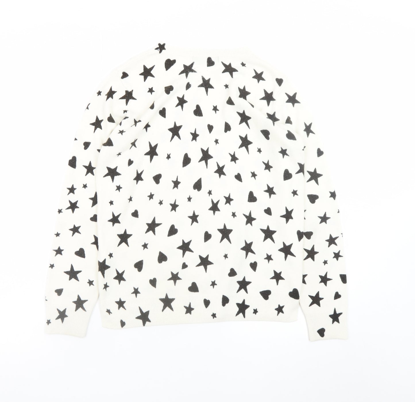 Marks and Spencer Womens White Star Heart V-Neck Knit Jumper Size 10
