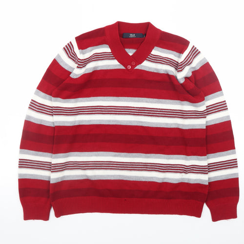 ISLE Essentials Women Red Striped V-Neck Pullover Jumper Size 14