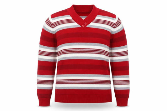 Front view of ISLE Essentials Women Red Striped V-Neck jumper, size 14