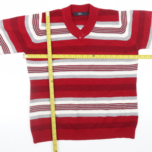 ISLE Essentials Women Red Striped V-Neck Pullover Jumper Size 14