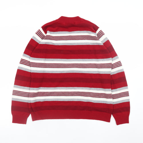 ISLE Essentials Women Red Striped V-Neck Pullover Jumper Size 14