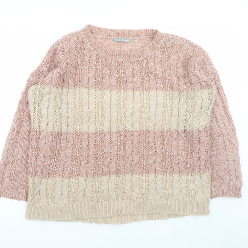 Marks and Spencer Women Pink Striped Cable-Knit Jumper UK 14