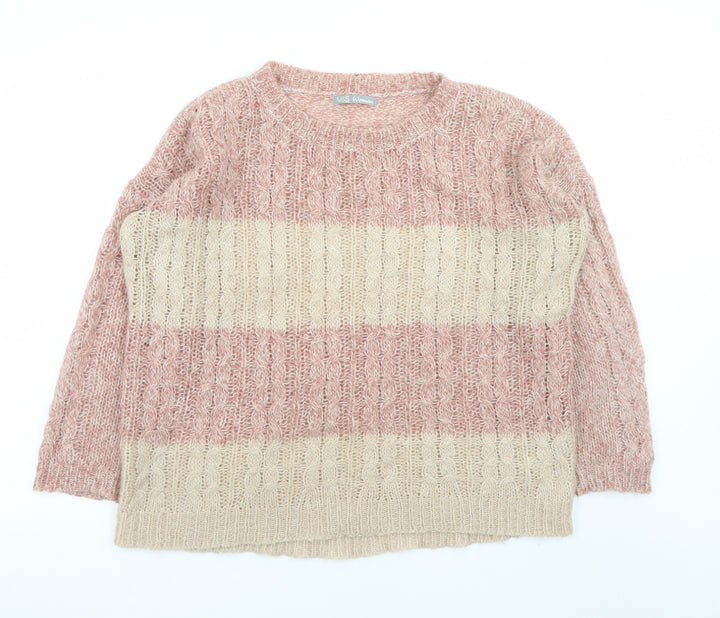 Marks and Spencer Women Pink Striped Cable-Knit Jumper UK 14