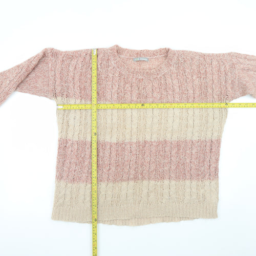 Marks and Spencer Women Pink Striped Cable-Knit Jumper UK 14