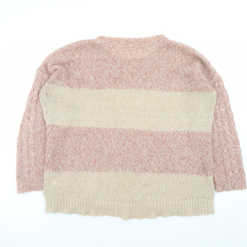 Marks and Spencer Women Pink Striped Cable-Knit Jumper UK 14