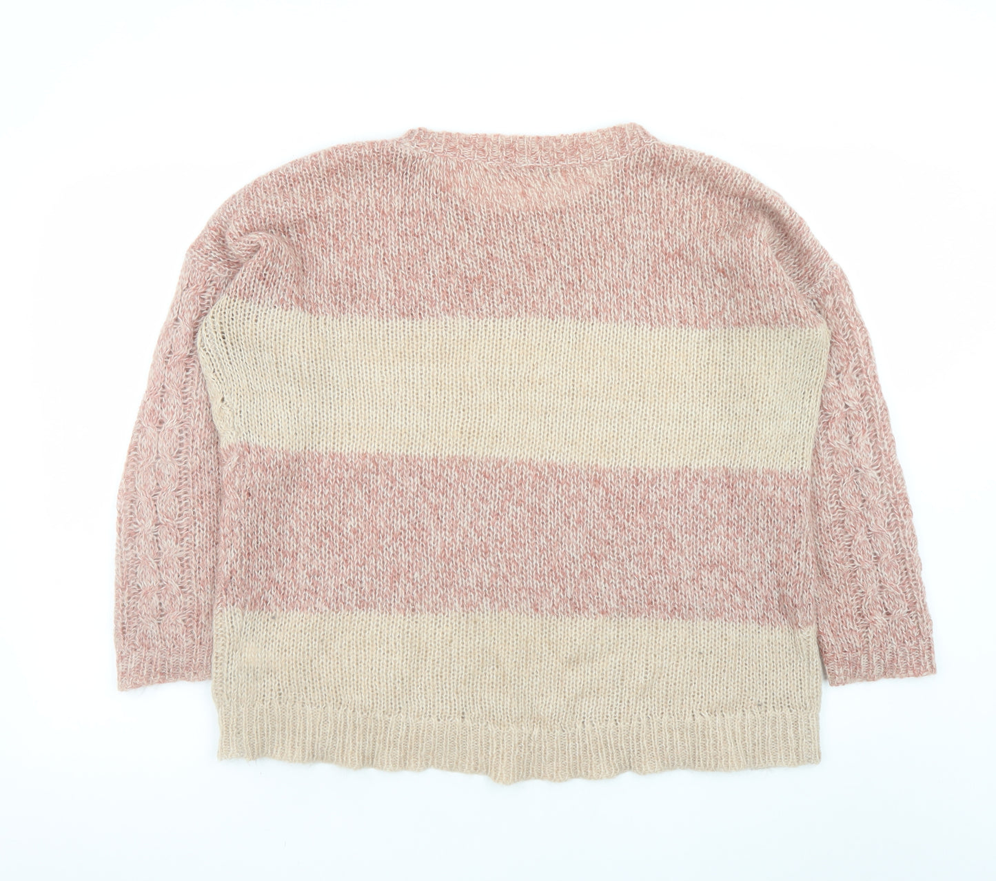 Marks and Spencer Women Pink Striped Cable-Knit Jumper UK 14