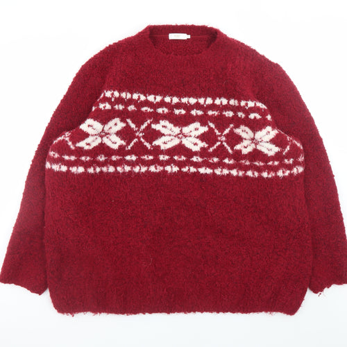 Cotton Traders Womens Red Fair Isle Chunky Knit Pullover Jumper Size 22