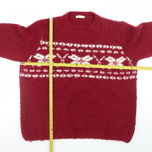 Cotton Traders Womens Red Fair Isle Chunky Knit Pullover Jumper Size 22