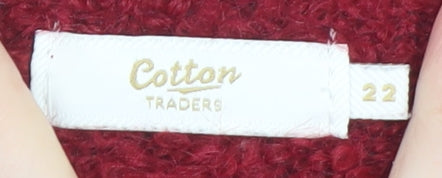Cotton Traders Womens Red Fair Isle Chunky Knit Pullover Jumper Size 22