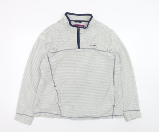 Weird Fish Women’s Grey Striped 1/4 Zip Pullover Sweatshirt Size 18