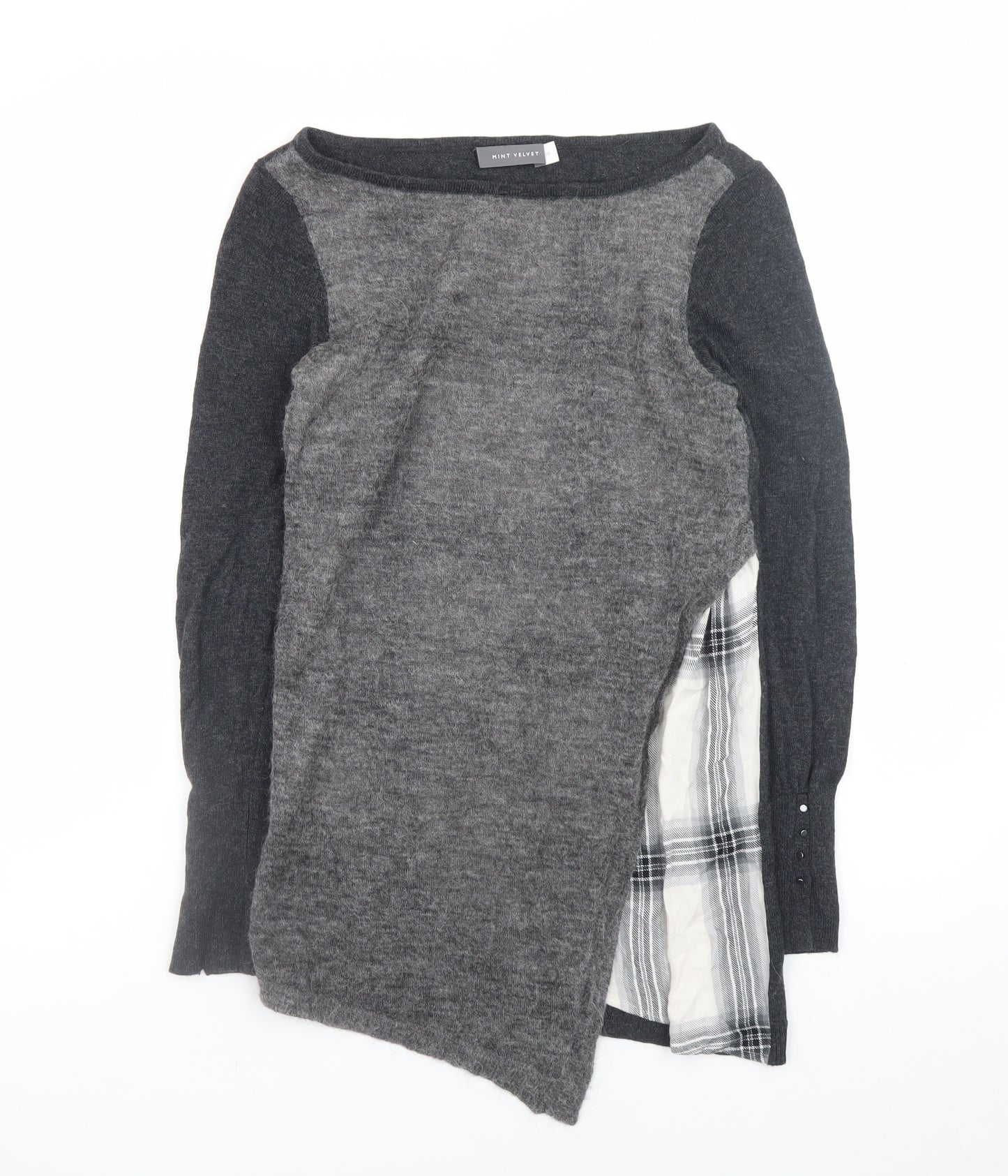Mint Velvet Women Grey Size 10 Asymmetric Knit Dress